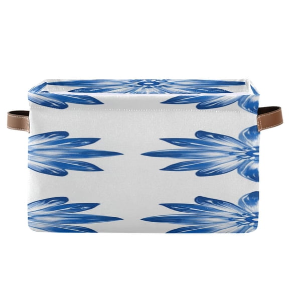 Symmetrical Blue Daisy Flowers Square Storage Bins with Handles Collapsible Containing Box 1 Pack