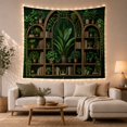thumbnail image 1 of Symmetrical Botanical Bookshelf Design in a Lush Setting, Serene Cottagecore for Plant Lovers, Wood Shelf Wall Art, Housewarming Gift, Tapestry Wall Hanging for Home Library and Dorm, 1 of 7