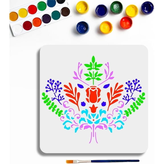 Symmetrical Botanical Leaf Stencil - 12x12 Reusable Floral Brocade Template for Wall Painting Furniture Home Dcor DIY Projects White DIY