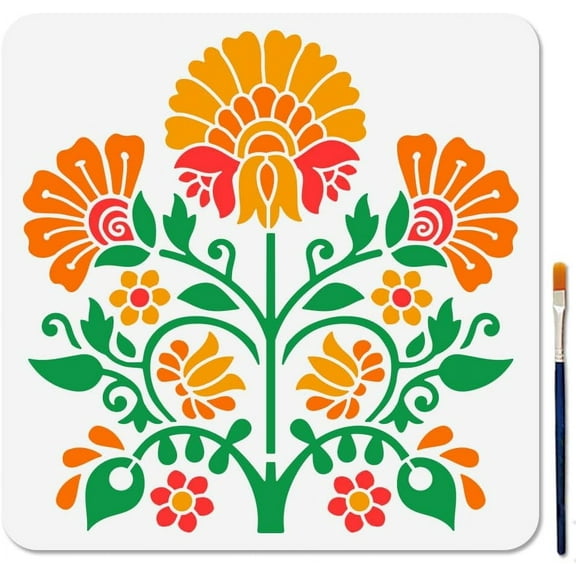 Symmetrical Botanical Stencil Kit - 11.8x11.8 Inch Reusable Flower & Leaf Template