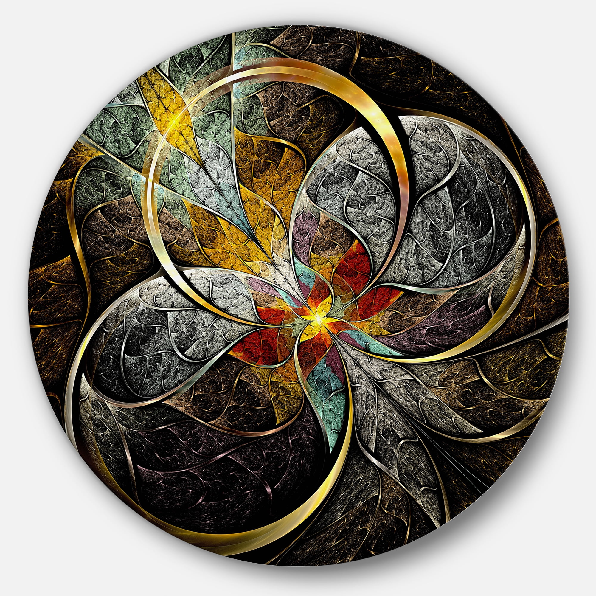 Symmetrical Brown Fractal Flowers 23 in x 23 in Painting Art Prints, by Designart