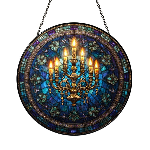 Symmetrical Candle Holder Design Stained Glass Window Hanging