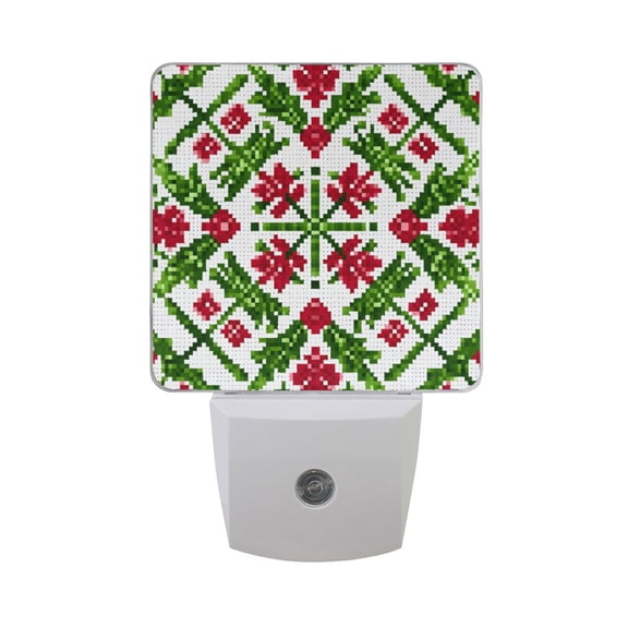 Symmetrical Christmas Pattern Pixel LED Night Light Sensor Lamp Plug-in Adjustable Brightness 2 Pack