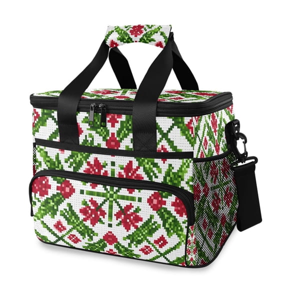 Symmetrical Christmas Pattern Pixel Portable Cooler Lunch Box Reusable Insulated Lunch Bag Leakproof 15L