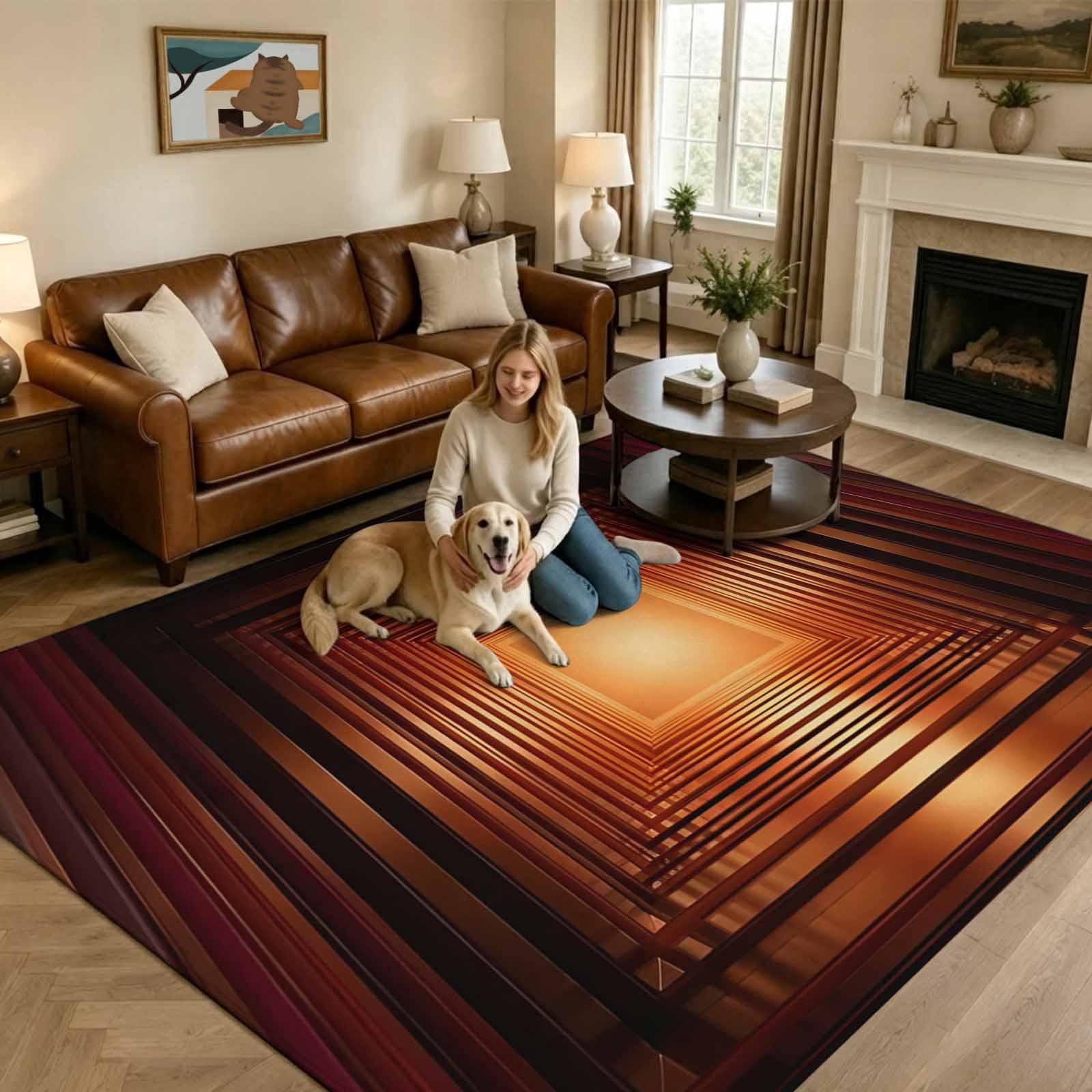 Symmetrical Depth Area Rugs 5x7ft Abstract Red Converging Lines ...