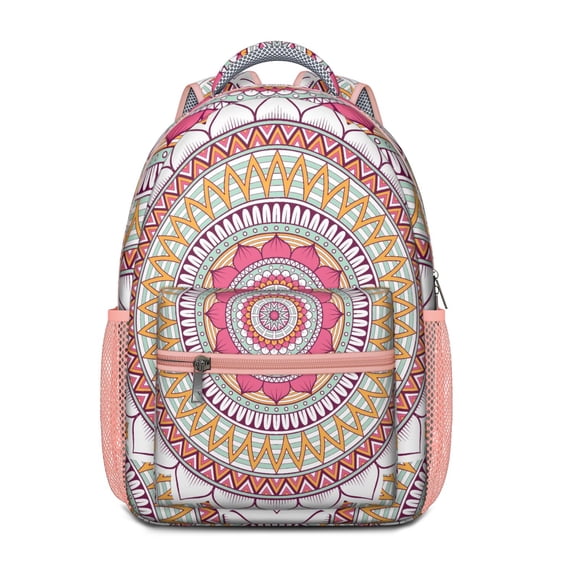 Symmetrical Ethnic Mandala Student Backpack - Breathable Ergonomic School Bag for Commuters