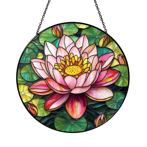 Symmetrical Floral Bloom Stained Glass Panel – Pink Window Decor