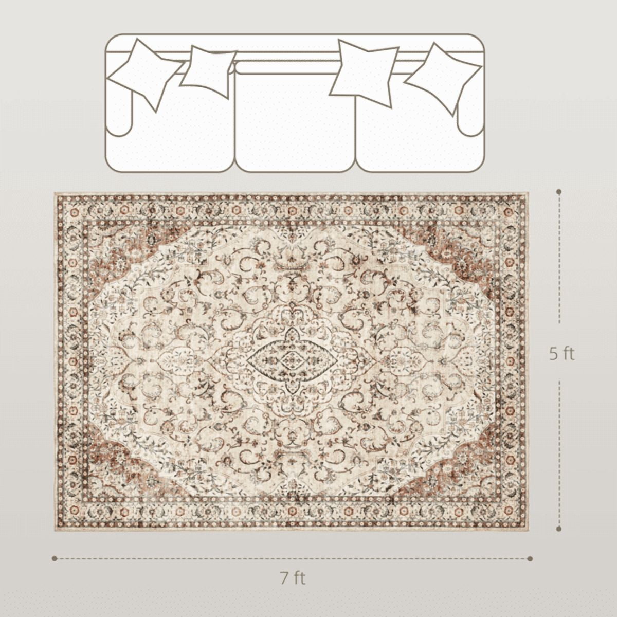 Symmetrical Floral Pattern Area Rug 83.9"x59.8" Flannel Soft Non-Slip TPR Backing Machine Washable Rug for Living Room Bedroom
