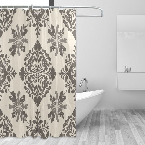 Symmetrical Flower Pattern in Gray Shower Curtains with 12 Hooks Waterproof Bathroom Decor 66" x 72"