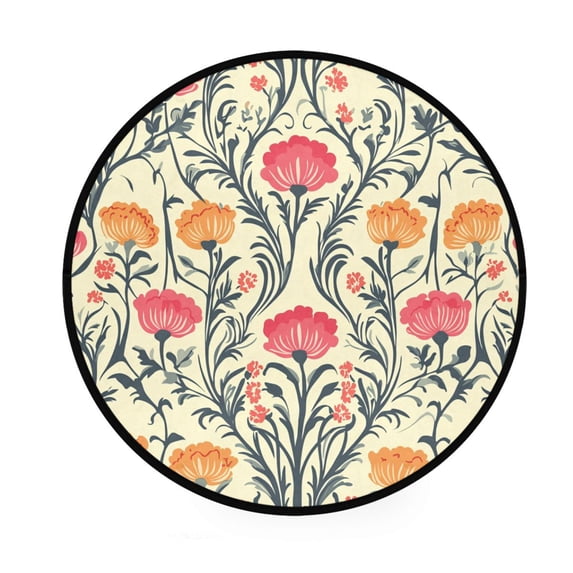 Symmetrical Flowers Designs Memory Foam Bath Mat 36" Absorbent Rug with Non Slip Base and 4 Bonus Pads