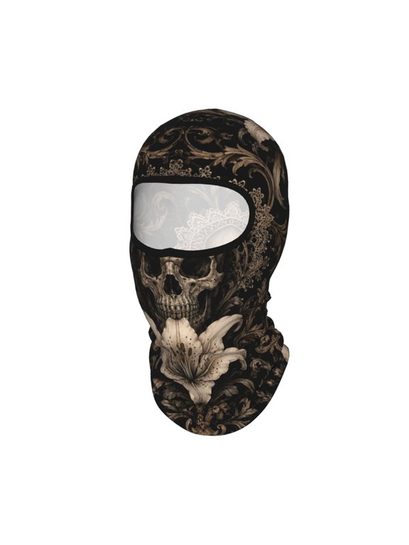 Symmetrical Gothic Skull Motif Unisex Balaclava Ski Mask Full Face Cover for Cold Weather & UV Protection, Breathable Cooling Helmet Liner