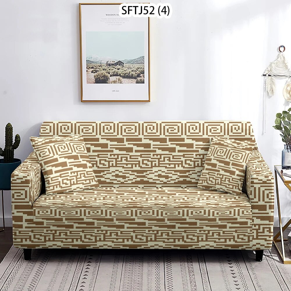 Symmetrical Graphics Beige Cover Sofa L Shape AntiDust Corner Shaped