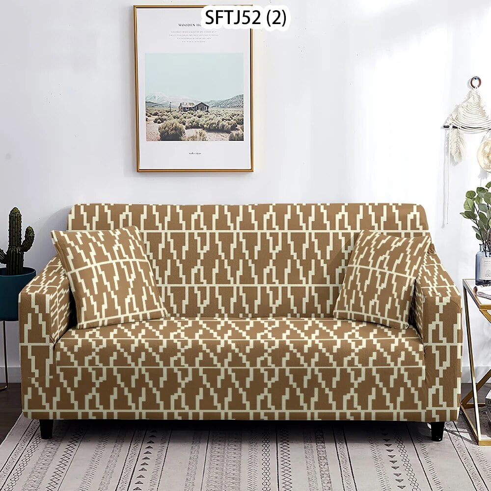 Symmetrical Graphics Beige Cover Sofa L Shape AntiDust Corner Shaped