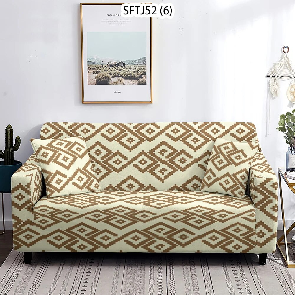 Symmetrical Graphics Beige Cover Sofa L Shape AntiDust Corner Shaped