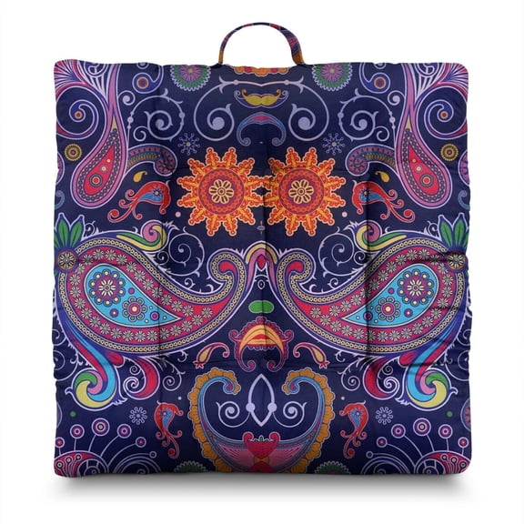 Symmetrical Meditation Pillow Large 22 Inch Boho Chic Cushion, Geometric Print, Soft Velvet for Yoga & Home Decor