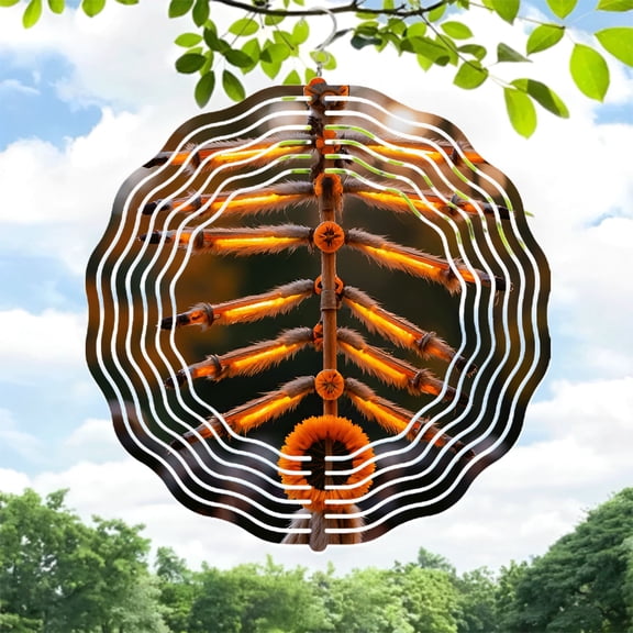 Symmetrical Metal Hanging Wind Spinner with Feather - Like Branches & Radiating Circular Pattern - Perfect for Yard & Garden Decor