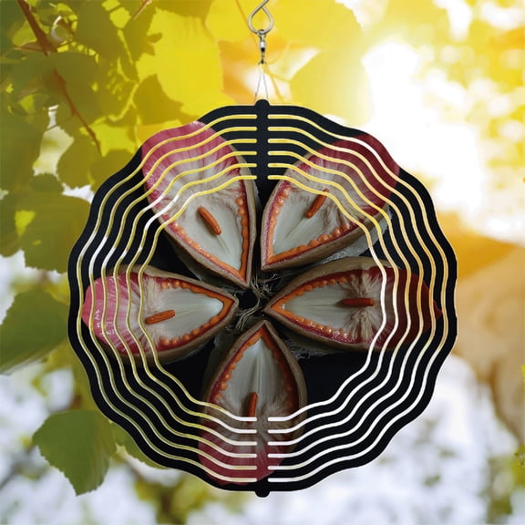 Symmetrical Metal Wind Spinner with Orange Pod Design - Stunning Circular Pattern for Yard & Garden Decor Perfect Wind Chime