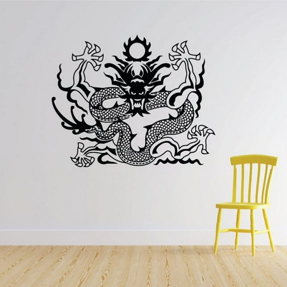 Symmetrical Mystical Chinese Dragon Decal - 36 Inches