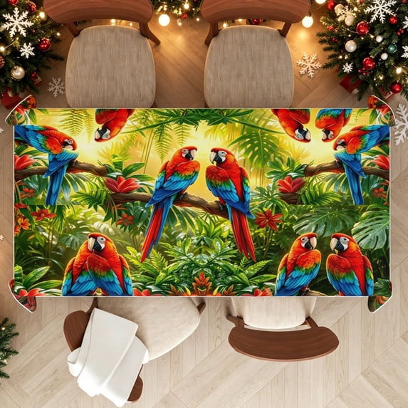 Symmetrical Parrot Floral Pattern Rectangle Tablecloth, Wrinkle ...
