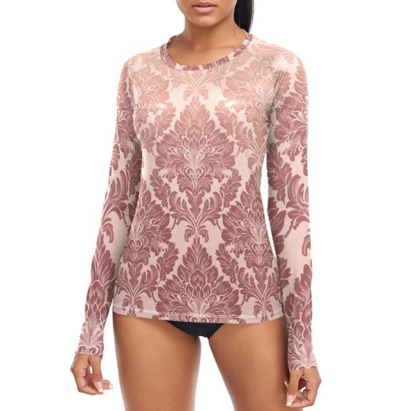 Symmetrical Pattern with Gardient Pink Women's Rash Guard Shirts UPF 50+ Sun Protection Clothing Long Sleeve Swim Suits M