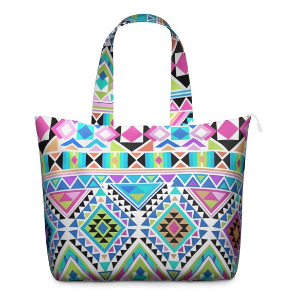 Symmetrical Plaid Travel Duffel for Women, Boho Rustic Tote Bag with Abstract Tribal Patterns and Earthy Aesthetic, Multipurpose Weekender for Short Getaways