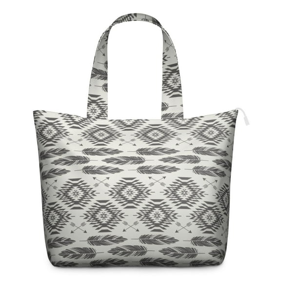 Symmetrical Plaid Travel Duffel for Women, Boho Rustic Tote Bag with Abstract Tribal Patterns and Earthy Aesthetic, Multipurpose Weekender for Short Getaways