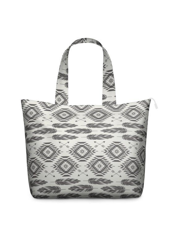 Symmetrical Plaid Travel Duffel for Women, Boho Rustic Tote Bag with Abstract Tribal Patterns and Earthy Aesthetic, Multipurpose Weekender for Short Getaways