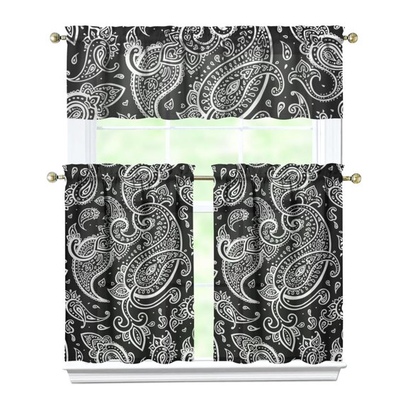 Symmetrical Rustic Kitchen Curtains Set - Nordic Style Boho Tier & Valance Window Treatment Panels