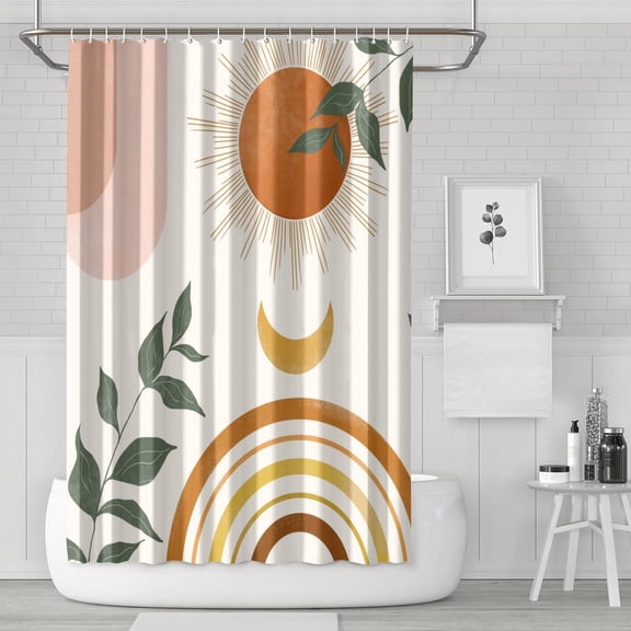 Symmetrical Rustic Style Nordic Shower Curtain, Nordic Boho Bohemian Waterproof 72x72 Inch with Grommets