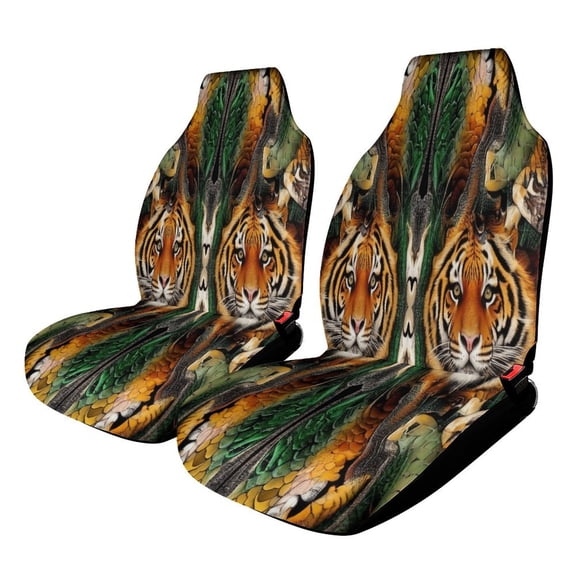 Symmetrical Tiger Jungle Pattern Car Seat Covers Front Seats Universal Fit for Cars SUV Truck Auto Interior Accessories