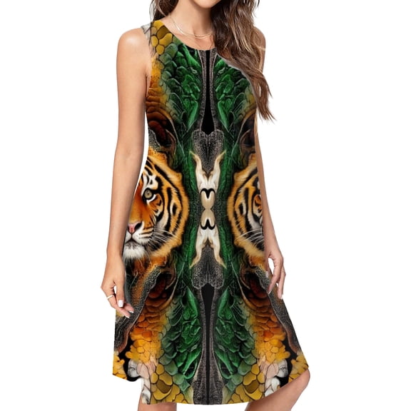 Symmetrical Tiger Jungle Pattern Dress Elegant Party Dresses Evening Dresses Women Dress Sleeveless Dress Ladies Dresses
