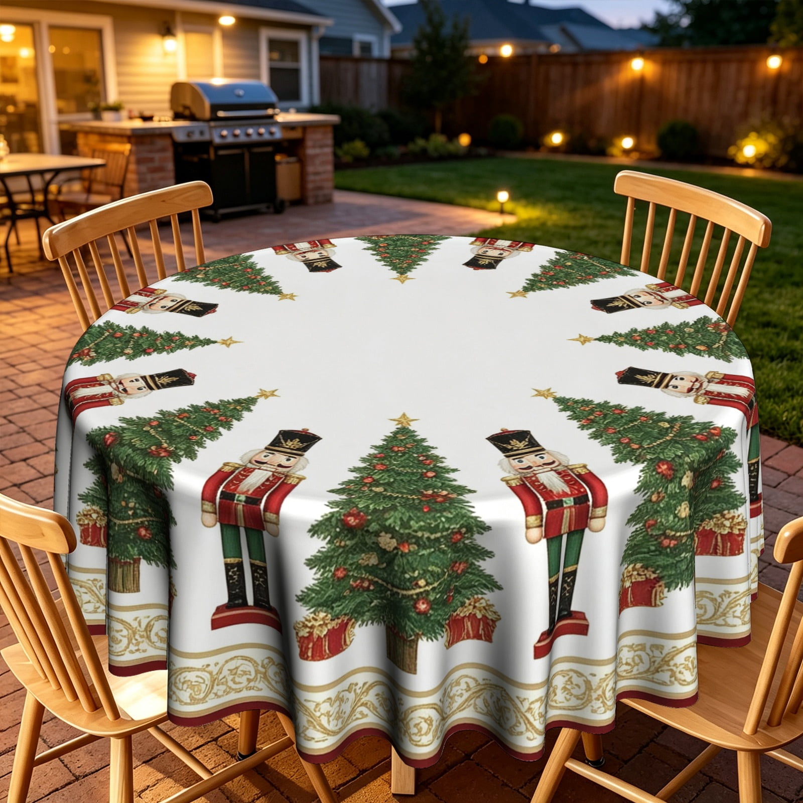 Symmetrical Xmas Tree Stocking Festive Trim Pattern Round Tablecloth ...