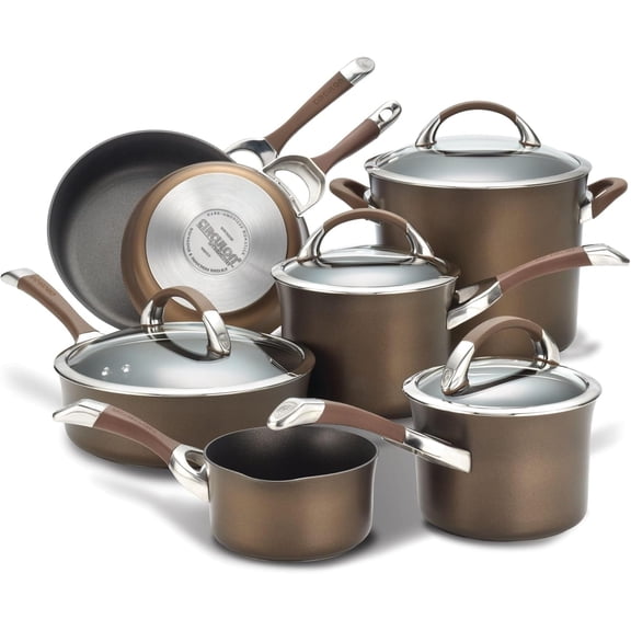 Symmetry Dishwasher Safe Hard Anodized Nonstick Cookware Pots and Pans Set, 11-Piece, Chocolate