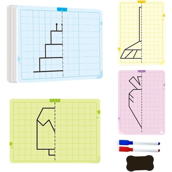 Symmetry Drawing Card Erasable Kit, Educational STEM Art Activity Tool for Kids, Grid Drawing & Painting Set for Fine Motor Skills, Fun Learning at Home & KindergartenB