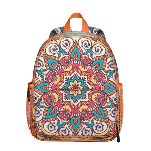 Symmetry Elements Students Backpack - Boho Chic Mandala Design with Mystic Spirituality and Balance Pattern, Durable Lightweight Oxford Fabric for Students