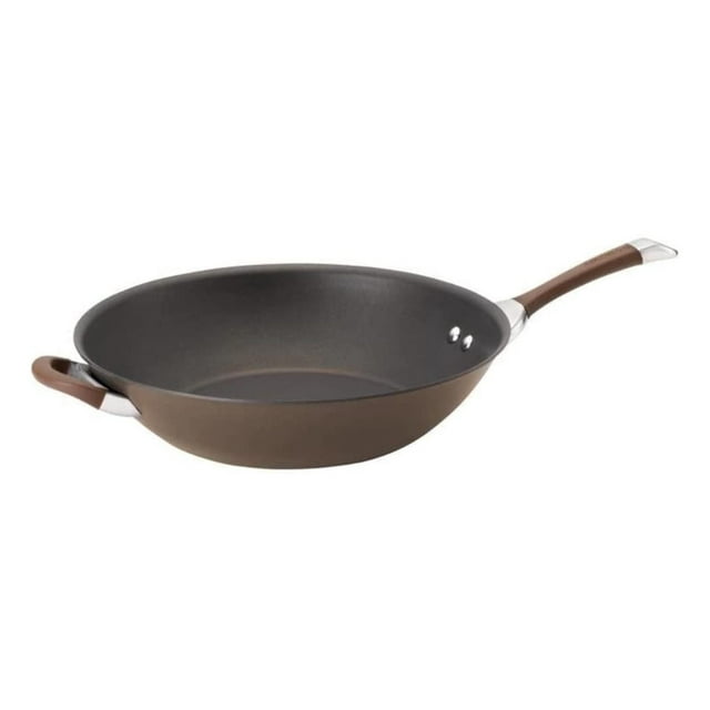 Symmetry Hard Anodized Nonstick Stir Fry / Wok Pan with Helper Handle - 14 Inch, Chocolate
