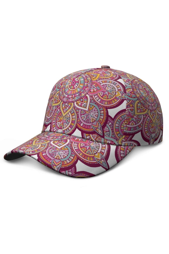 Symmetry Mandala Baseball Cap – Boho Ethnic Dad Hat Featuring Tribal Vintage Sacred Pattern, Geometric Artistic Spiritual Design