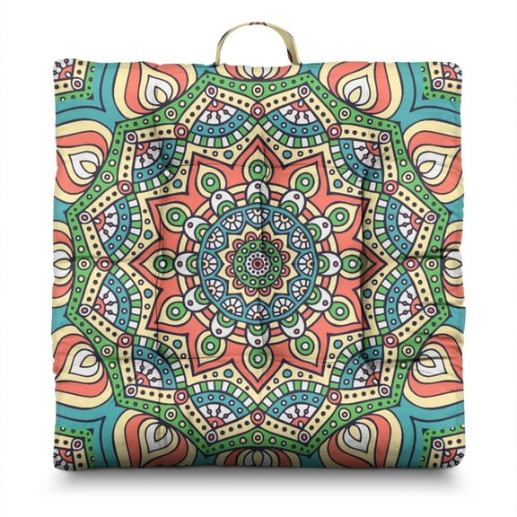 Symmetry Mandala Floor Pillow&nbsp;– 22x22 Inch Meditation Cushion, Ethnic Paisley Print, Supportive for Back Pain Relief