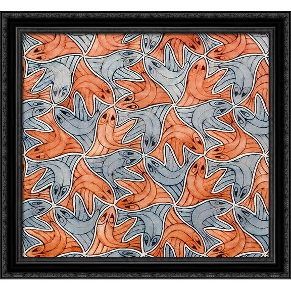 Symmetry Watercolor 94 Fish 30x28 Large Black Ornate Wood Framed Canvas Art by M.C. Escher