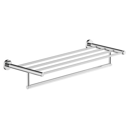 Dia 22" Wall-Mounted Towel Shelf with Bar in Polished Chrome