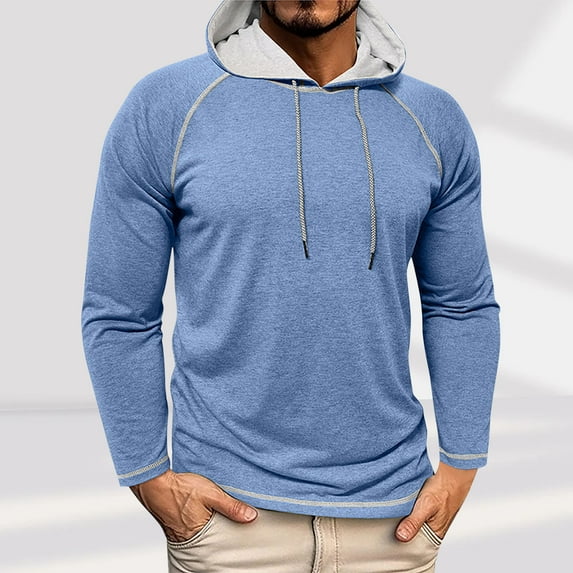 Fnnxeal Hoodies Sweatshirts for Men, Fall Winter Outdoor Long Sleeve Shirt with Pocket Big and Tall Shirts Casual Mens Light Blue Blouse Size S