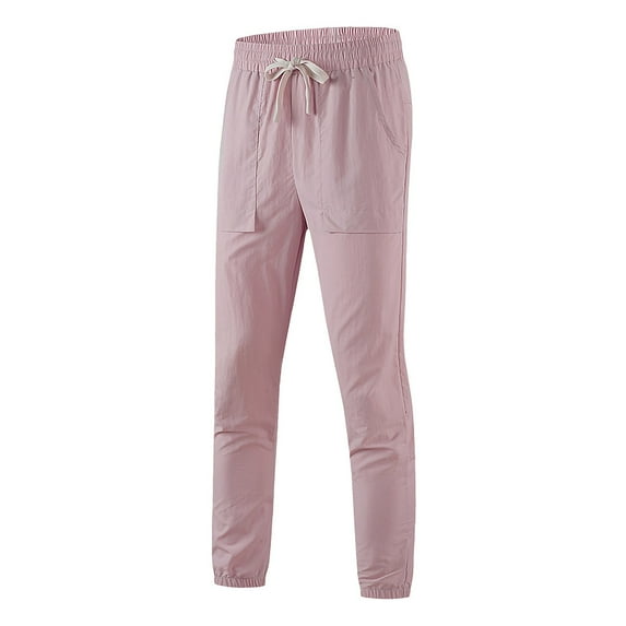 SYMOID Men's 100% Polyester Casual Pants - Elastic Drawstring Waist, Cuffed Ankle, Lightweight Breathable, Pink, Size 2XL
