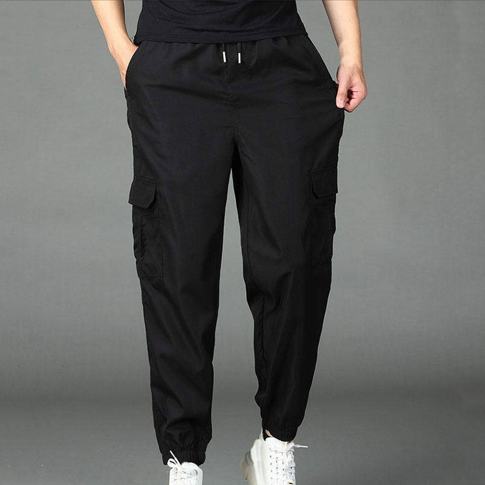 Homme Pantalon Cargo Multi-poches Coupe Droite Casual Pantalon En Coton Couleur Unie - Kaki Kaki - Prêt-à-Porter