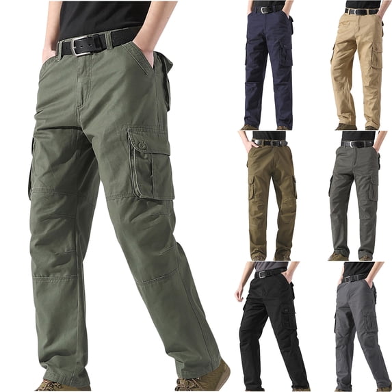 Symoid Cargo Pants for Men Multi Pocket Fall and Winter Solid Christmas Gift Green Men Plus Size Pants Size 3XL