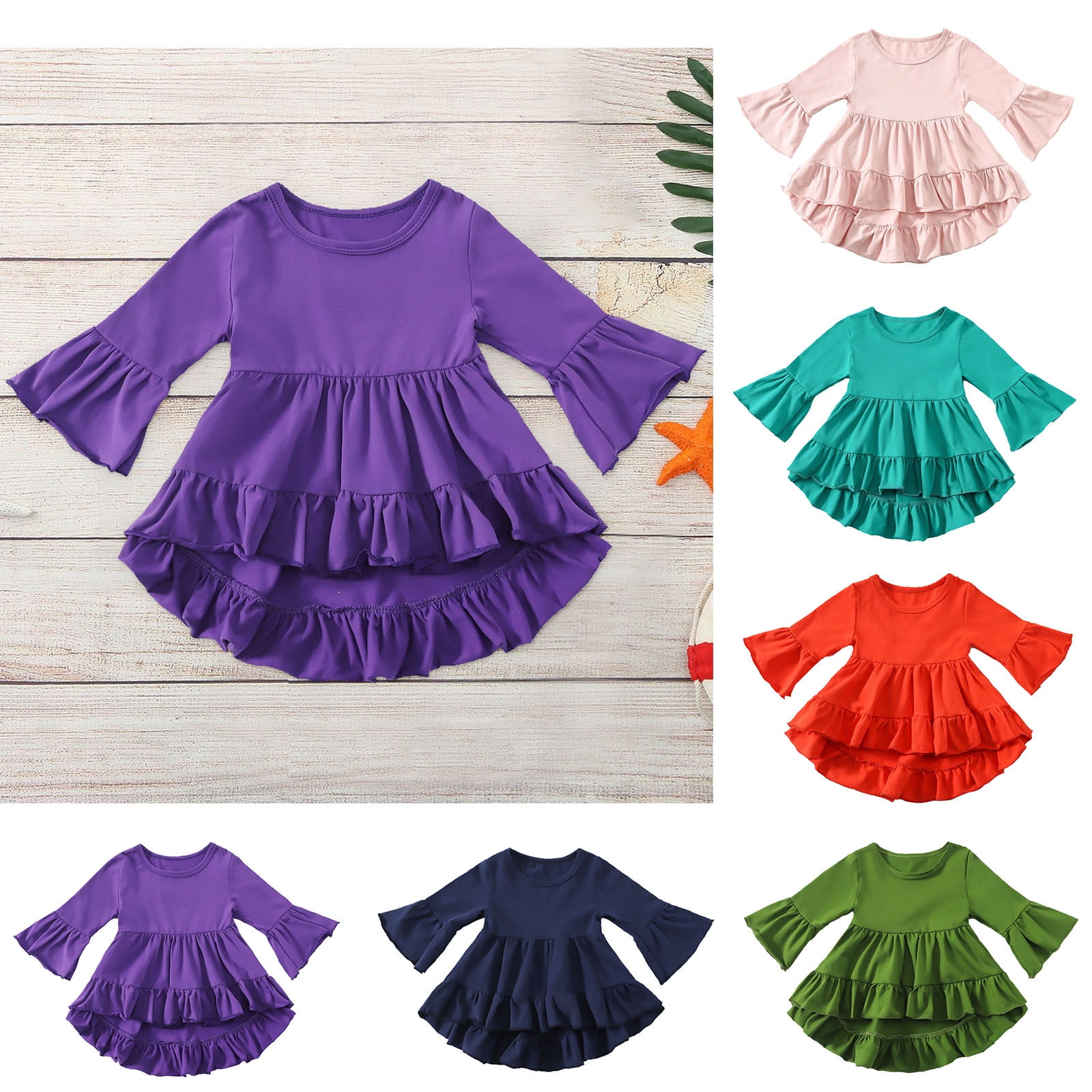 Symoid Dresses for Toddler Girls Clearance Solid Long Sleeve Christmas