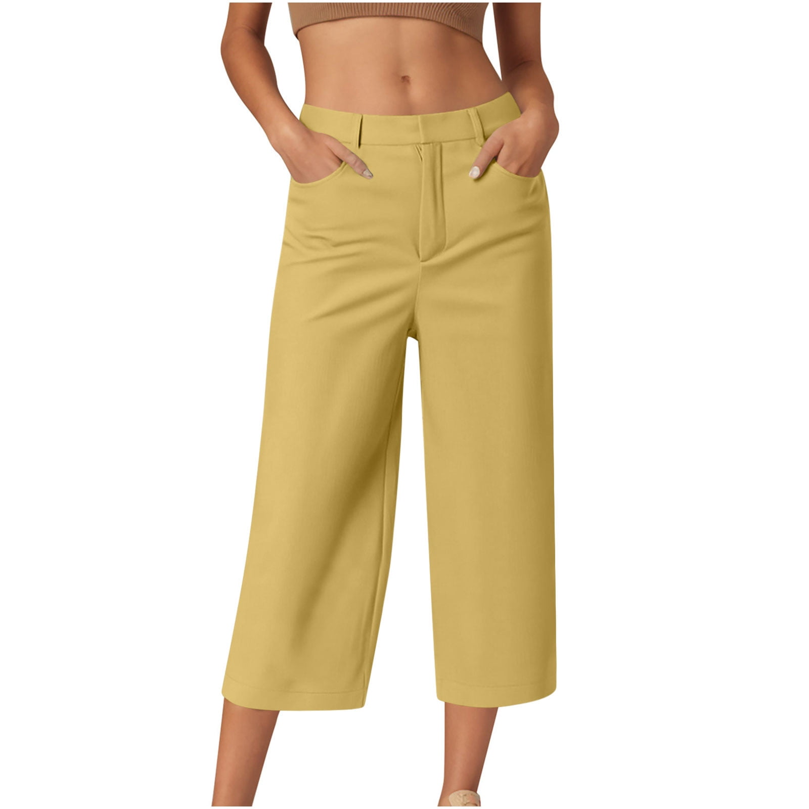 Symoid Dressy Casual Capris for Women 2025 Casual Solid with Pockets