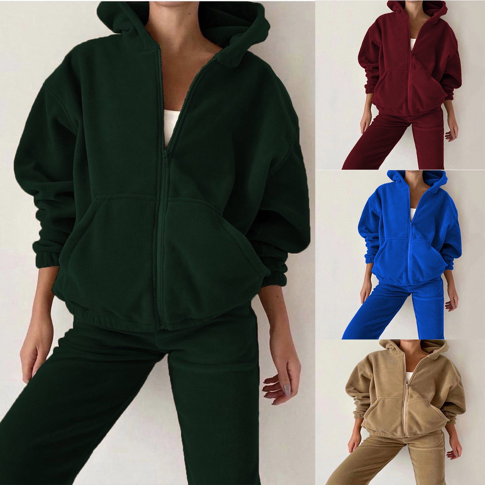 Symoid Hoodies Set for Women 2 Piece Cardigan Clearance Casual Full Zip Plus Size Yellow Womens