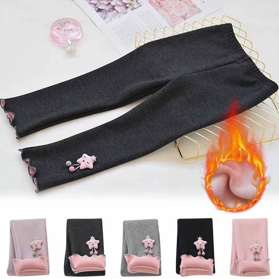 Symoid Leggings Pants for Toddler Girls Warm Fleece Cotton Christmas Gifts Solid Clearance Kids Purple Fall and Winter Clothes Size 4-5 Years