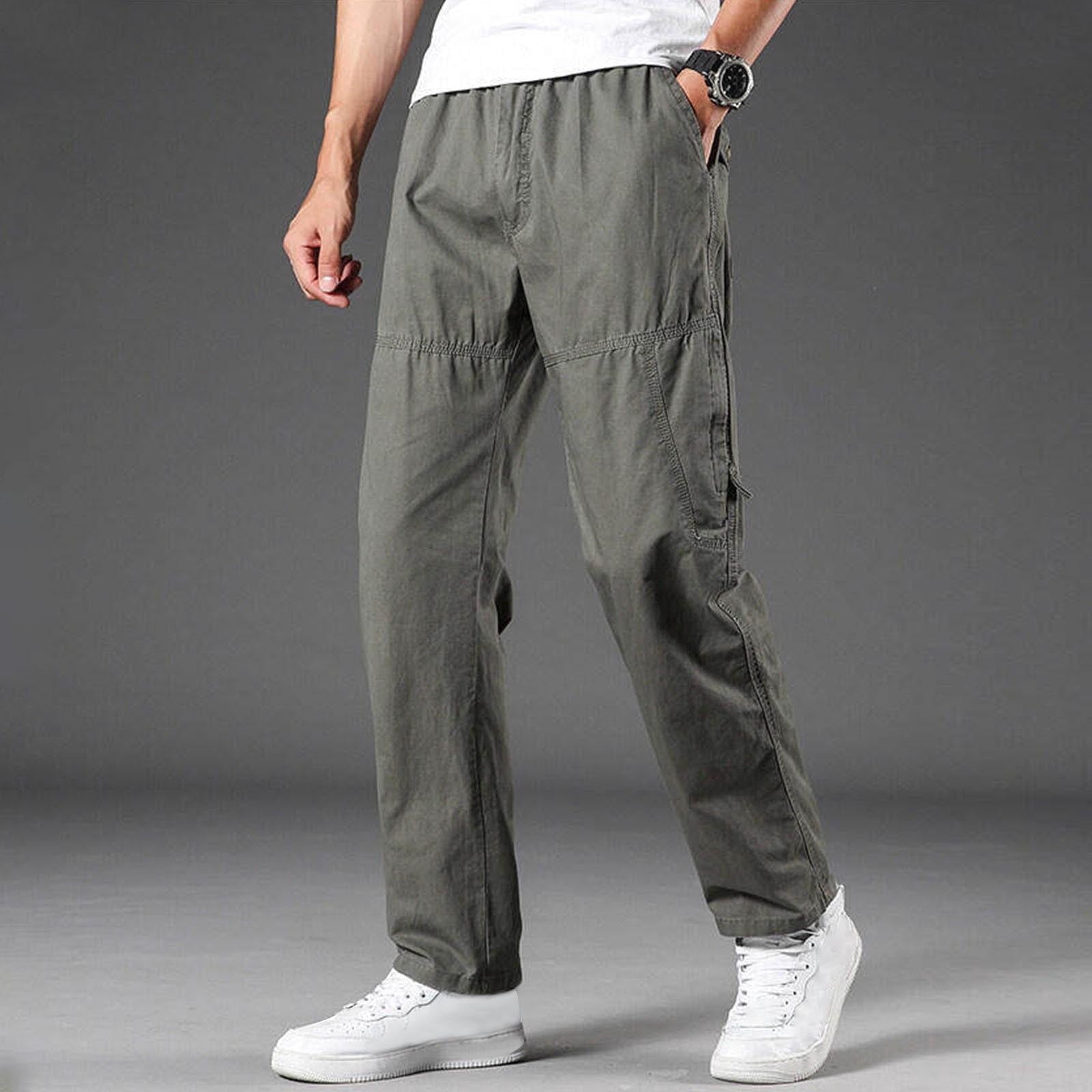 SYMOID Mens Cotton Cargo Work Pants with Elastic Waist Relaxed Fit Army ...