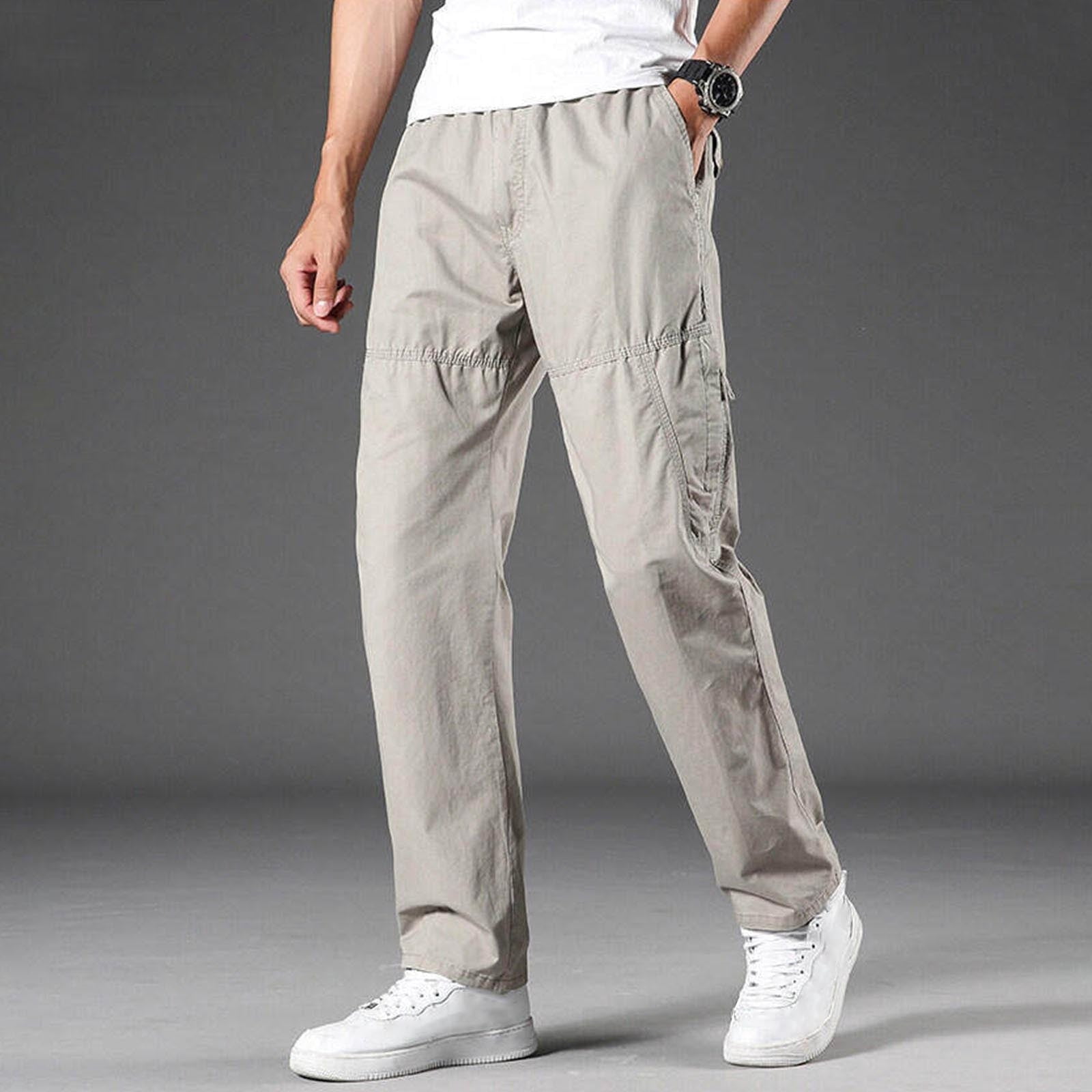 SYMOID Mens Trousers - Cotton Cargo Work Pants Elastic Waist Relaxed ...
